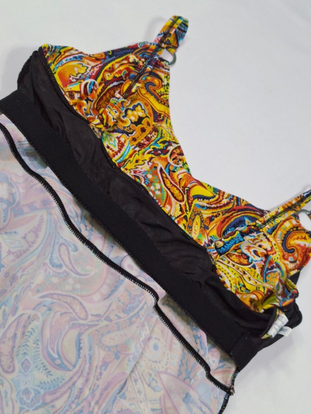 Bikini Bay Womens Vibrant Boho Plus 1X Tankini Top Swimsuit Multicolor Paisley - Picture 12 of 16